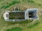 Aerial view of the picturesque Burrow Mump hill and historic site overlooking Southlake Moor