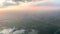 Aerial view of picturesque landscape with ponds at dawn