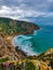 Aerial view of a picturesque view of a tranquil beach in Setubal, Arrabida, Lisbon, Portugal