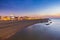 Aerial view from pier on sea, coastline and the beach and Scheveningen, the Hague