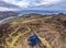 Aerial view of the Pilgrims Path up to the Slieve League cliffs in County Donegal, Ireland