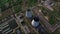 Aerial view pipe thermal power plant. Industrial chimneys on hydro power station