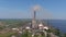 Aerial view of pipes of thermal power plant. City thermal power station