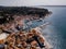 Aerial view on Piran town with Tartini main square, the port of Piran with boats