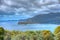 Aerial view of Pirates bay in Tasmania, Australia