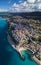 Aerial view of Pizzo Calabro, pier, castle, Calabria, tourism Italy. Panoramic view of Pizzo Calabro. South Italy. Vacation