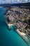 Aerial view of Pizzo Calabro, pier, castle, Calabria, tourism Italy. Panoramic view of Pizzo Calabro. South Italy. Vacation