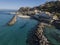 Aerial view of Pizzo Calabro, pier, castle, Calabria, tourism Italy. Panoramic view of the small town of Pizzo Calabro by the sea.