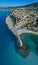 Aerial view of Pizzo Calabro, pier, castle, Calabria, tourism Italy. Panoramic view of the small town of Pizzo Calabro by the sea.