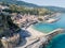 Aerial view of Pizzo Calabro, pier, castle, Calabria, tourism Italy. Panoramic view of the small town of Pizzo Calabro by the sea