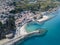 Aerial view of Pizzo Calabro, pier, castle, Calabria, tourism Italy. Panoramic view of the small town of Pizzo Calabro by the sea.