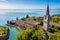 Aerial view of the plagued ghost island of Poveglia in Venice