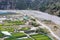 Aerial view plantations near gravel river Torrento Mazzarra at Sicily