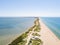 Aerial view of the plat in between estuary and black sea near Anapa. Beautiful beach and crystal water, Sochi, Russia