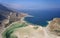 Aerial view on Platiskinos mountain range and Balos lagoon with sandy beach. Crete, Greece