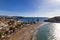 Aerial view of Playa del Castellar & Playa de Nares in Puerto de Mazarron, Spain.