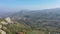 Aerial view of a plowed field in the Italian hills