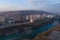 Aerial view of Podgorica city during sunset