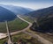 Aerial view of Poiana Teiului viaduct and Bistrita river.