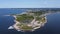 Aerial View of Point Judith Lighthouse, Narragansett, Rhode Island in Early August 2023