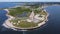 Aerial View of Point Judith Lighthouse, Narragansett, Rhode Island in Early August 2023