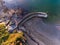 Aerial view of Polkerris harbour moorings at low tide