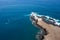 Aerial view of Ponta Temerosa lighthouse farol in the city of Pr