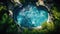 An aerial view of a pool surrounded by tropical plants, AI