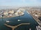 aerial view of Poole harbour and the historic Quay area seen on a sunny calm morning