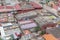 Aerial view of a poor neighborhood in the central area of Luanda city, typical African ghetto, with poor tents, called musseques