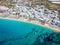 Aerial view of the popular Agios Prokopios beach at Naxos island