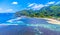 Aerial view of Port Glaud lagoon under a blue sky