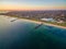 Aerial view of Port Phillip Bay and Melbourne coastline suburban