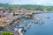 Aerial view of port in Portuguese town Horta