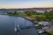 Aerial view of a port at Tamar river in Launceston, Australia