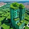 Aerial view of Porta Nuova neighborhood with the Bosco or Vertical residences with balconies adorned with several trees and