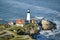 Aerial view of Portland Head Lighthouse, Cape Elizabeth, Maine