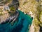 Aerial view of Porto limnionas beach in Zakynthos Zante islan