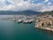 Aerial view of Porto Montenegro. Yachts in the sea port of Tivat city. Kotor bay, Adriatic sea. Famous travel destination