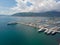 Aerial view of Porto Montenegro. Yachts in the sea port of Tivat city. Kotor bay, Adriatic sea. Famous travel destination