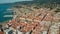 Aerial view of the Porto Vecchio or Port of Trieste city and Centrale railway station, Italy