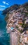 Aerial view of Positano photo, beautiful Mediterranean village on Amalfi Coast Costiera Amalfitana, best place in Italy, travel