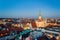 Aerial view on Poznan main square and old city at evening.