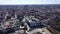 Aerial view of Poznan modern cityscape overlooking new residential areas and historical center on sunny spring day