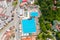 Aerial view of Praid town and public pool near Praid Salt Mine, Romania