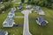 Aerial view of private residential houses in rural suburban sprawl area in Rochester, New York. Upscale suburban homes