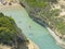 Aerial view of the promontory of Sidari in the northern part of the island of Corfu, Greece. Canal D`Amour cliffs