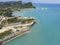 Aerial view of the promontory of Sidari in the northern part of the island of Corfu, Greece. Canal D`Amour cliffs