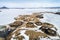 Aerial view of pseudocraters near the frozen lake Myvatn - north