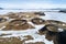 Aerial view of pseudocraters near the frozen lake Myvatn - north